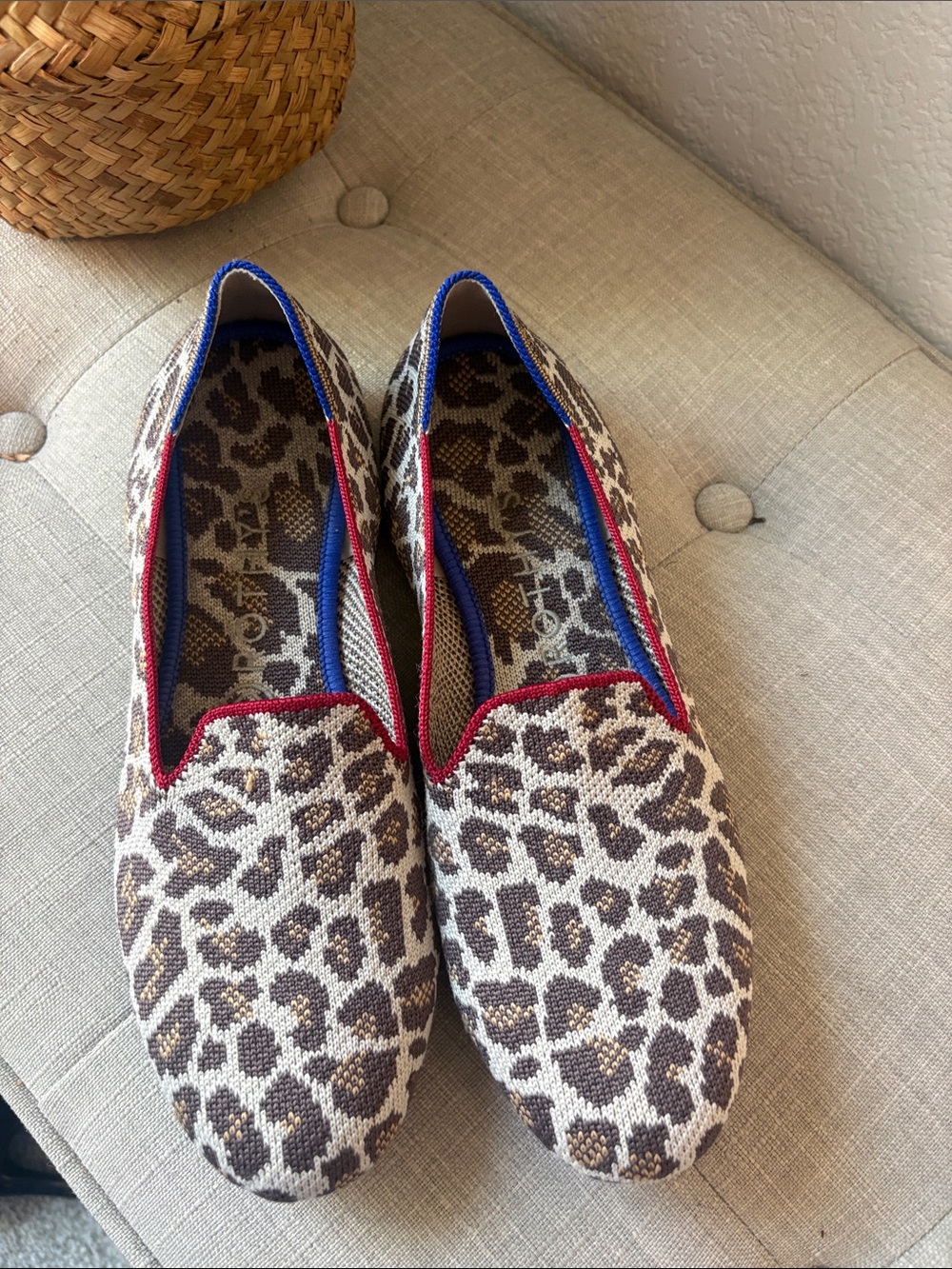Rothys Leopard-Print Women’s Slip-On Loafers in Brown and Cream 8